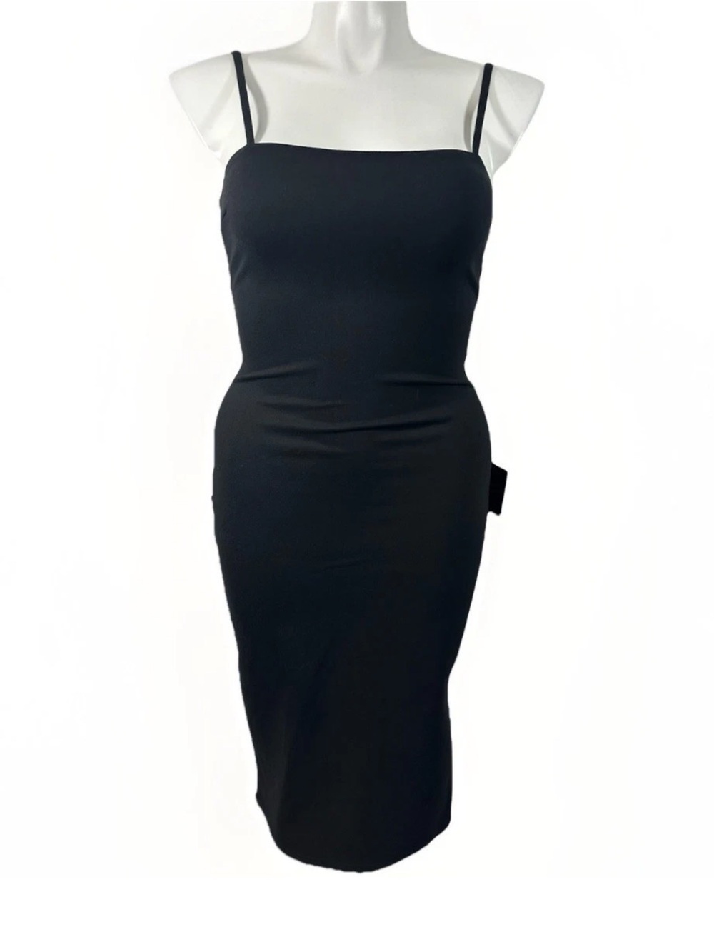 NWT Lulus Size Large Women’s Black Midi Bodycon Dress Spaghetti Straps Zip Back